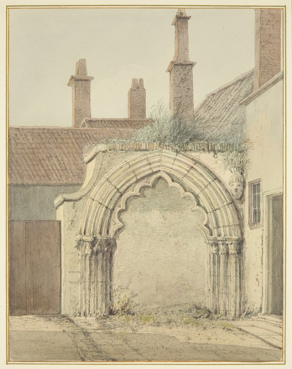Stará brána do Prebendal House z katedrály Cloisters of Bristol (akvarel na papíře) od Thomas Leeson the Elder Rowbotham