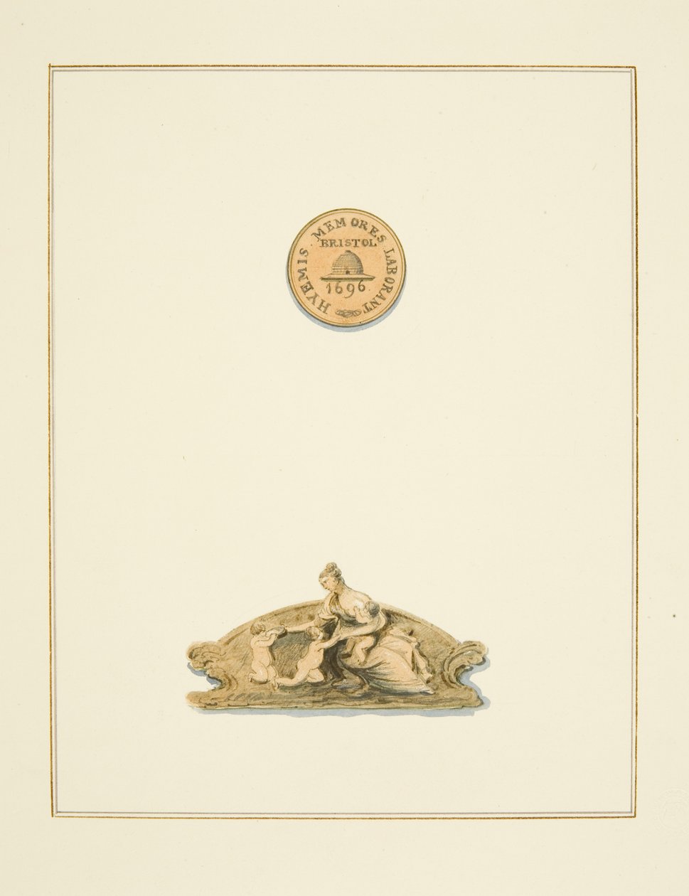 Ornamenty na židlích v radní síni v mincovně a vlys ve vestibulu mincovny, nyní nemocnice svatého Petra (akvarel na papíře) od Thomas Leeson the Elder Rowbotham