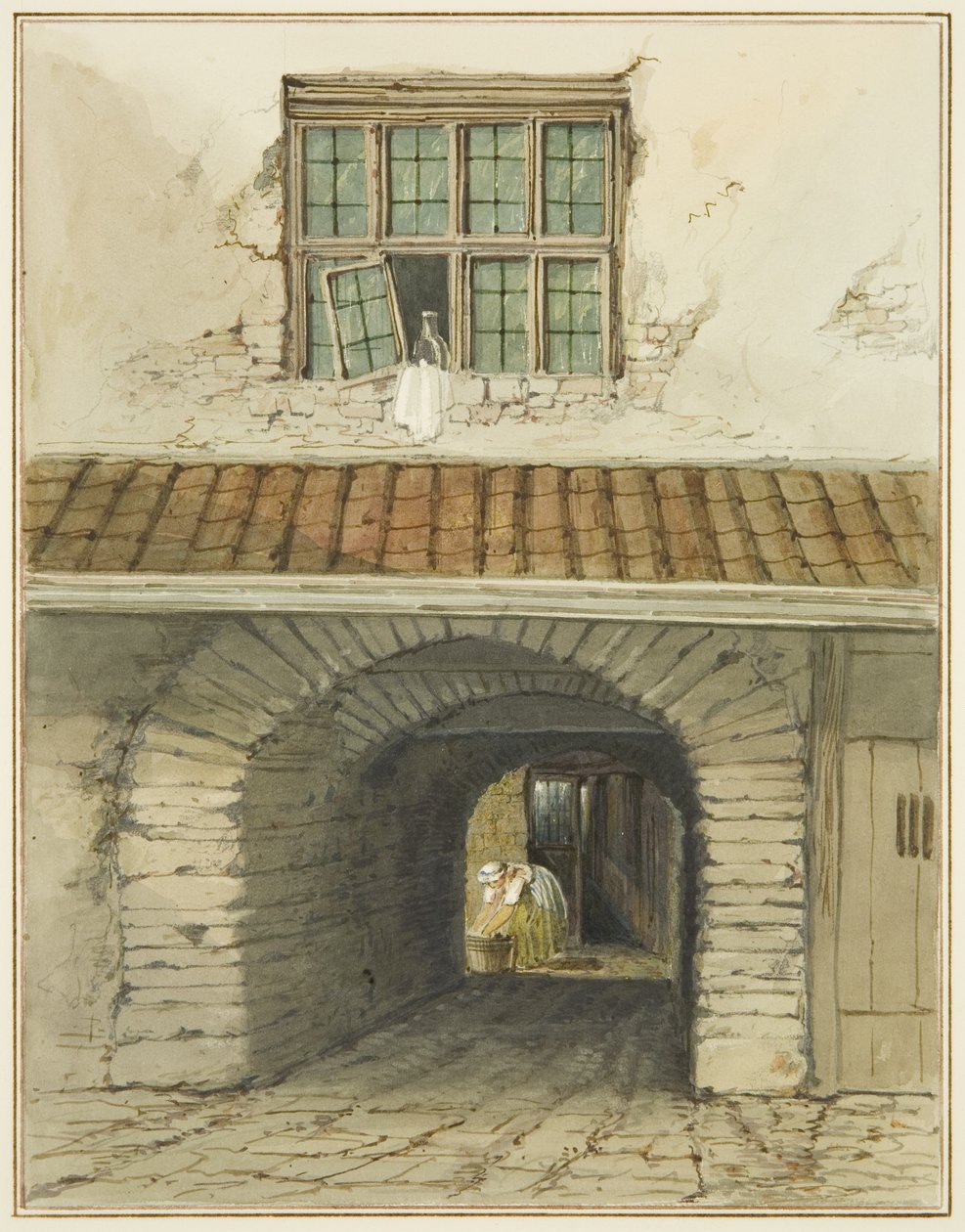 Pasážní oblouk z Marsh Street za domem (akvarel na papíře) od Thomas Leeson the Elder Rowbotham