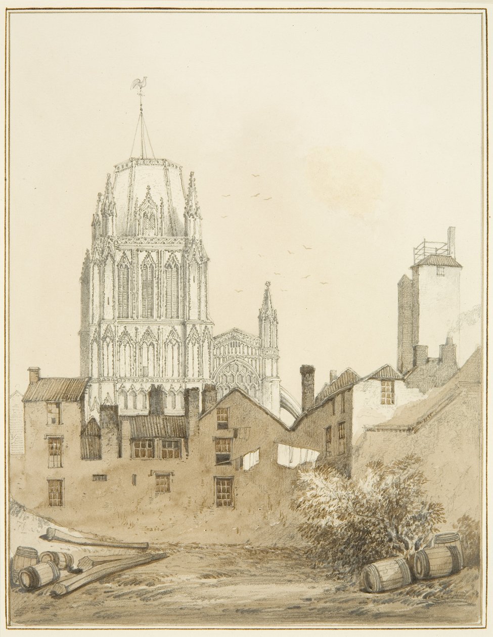 Redcliffe Church a část Redcliffe Hill s Shot Tower (akvarel na papíře) od Thomas Leeson the Elder Rowbotham