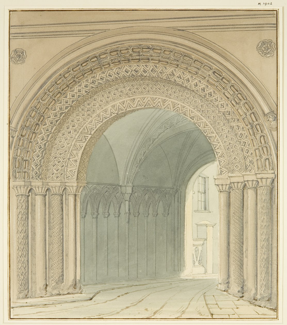 Jižní pohled na College Gateway, Bristolská katedrála (tužka a akvarel na papíře) od Thomas Leeson the Elder Rowbotham
