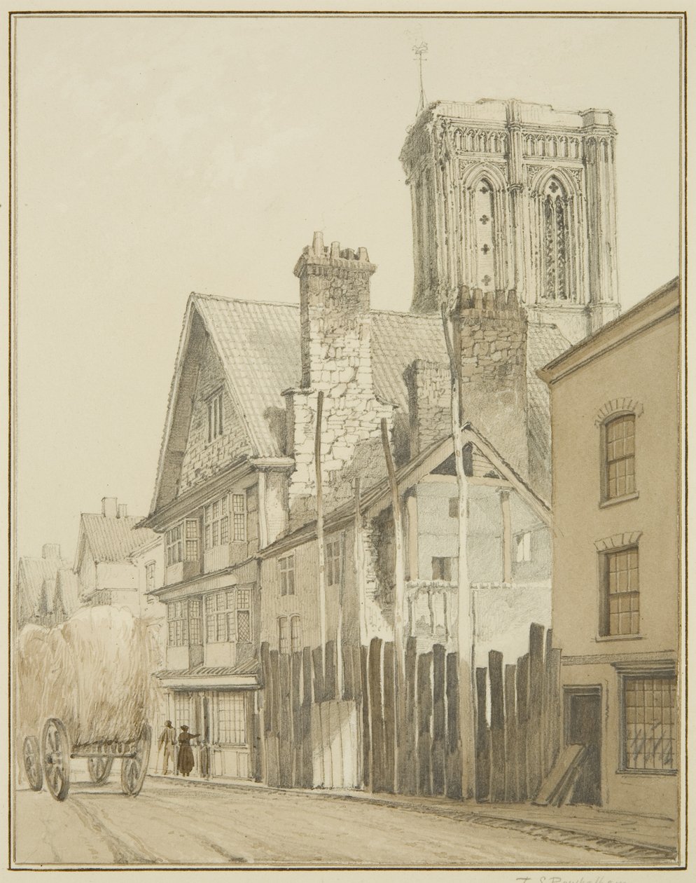 Temple Street, ukazující Tower of Temple Church (akvarel na papíře) od Thomas Leeson the Elder Rowbotham