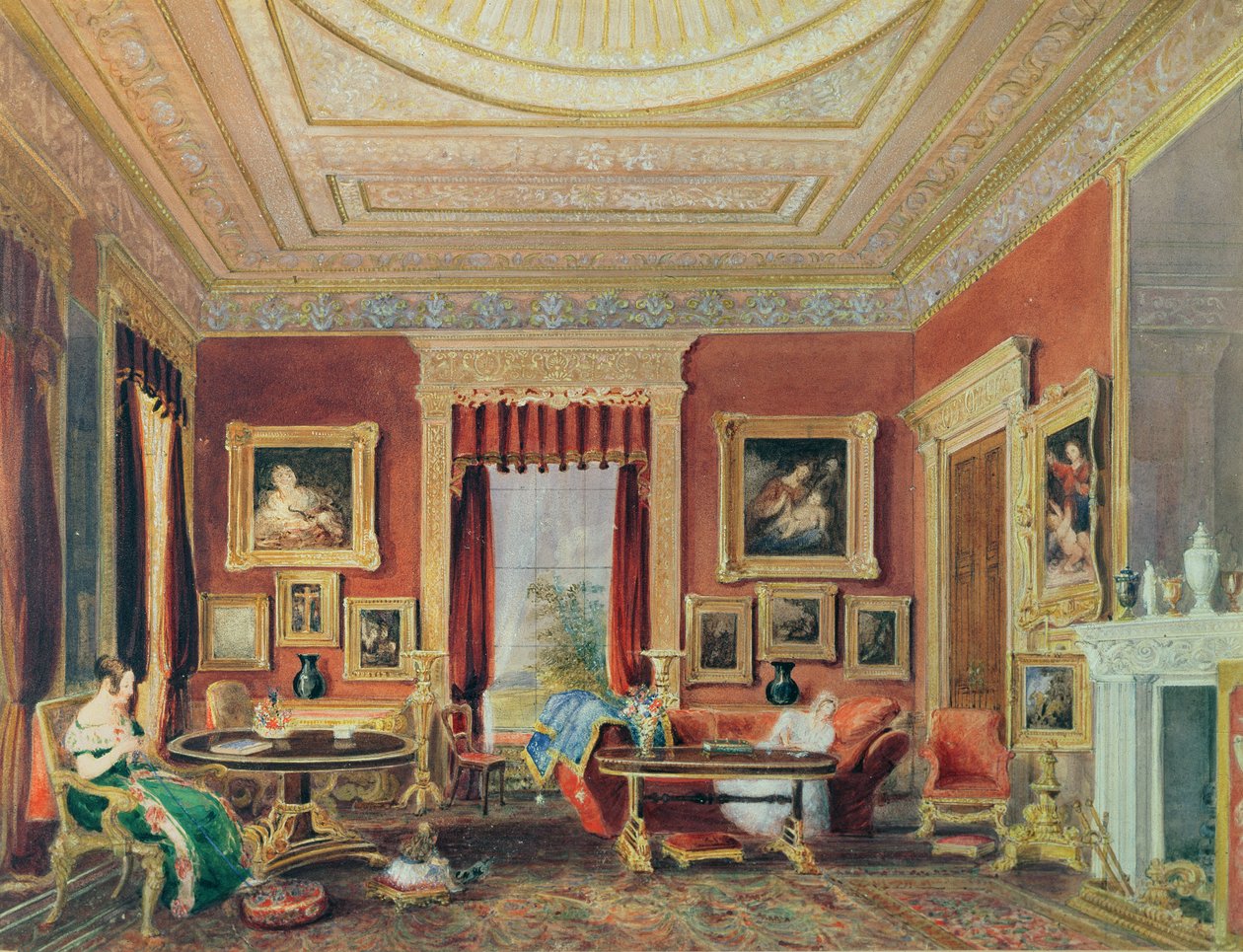 The Drawing Room, Leigh Court, Bristol, cca 1840 (akvarel na papíře) od Thomas Leeson the Elder Rowbotham