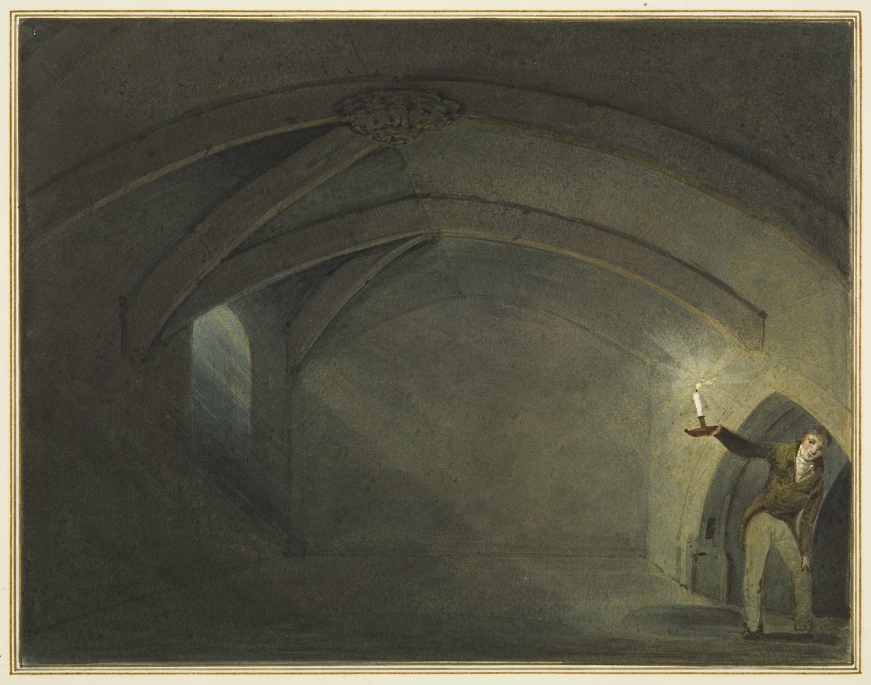 Předpokládaná „Krypta kostela svatého Leonarda“ (akvarel na papíře) od Thomas Leeson the Elder Rowbotham