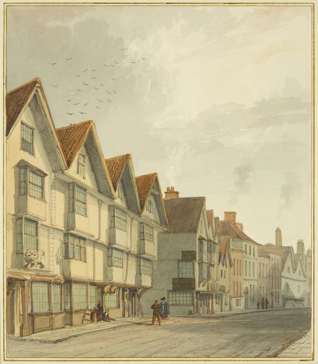 Thomas Street, ukazující „White Lion“ (akvarel na papíře) od Thomas Leeson the Elder Rowbotham