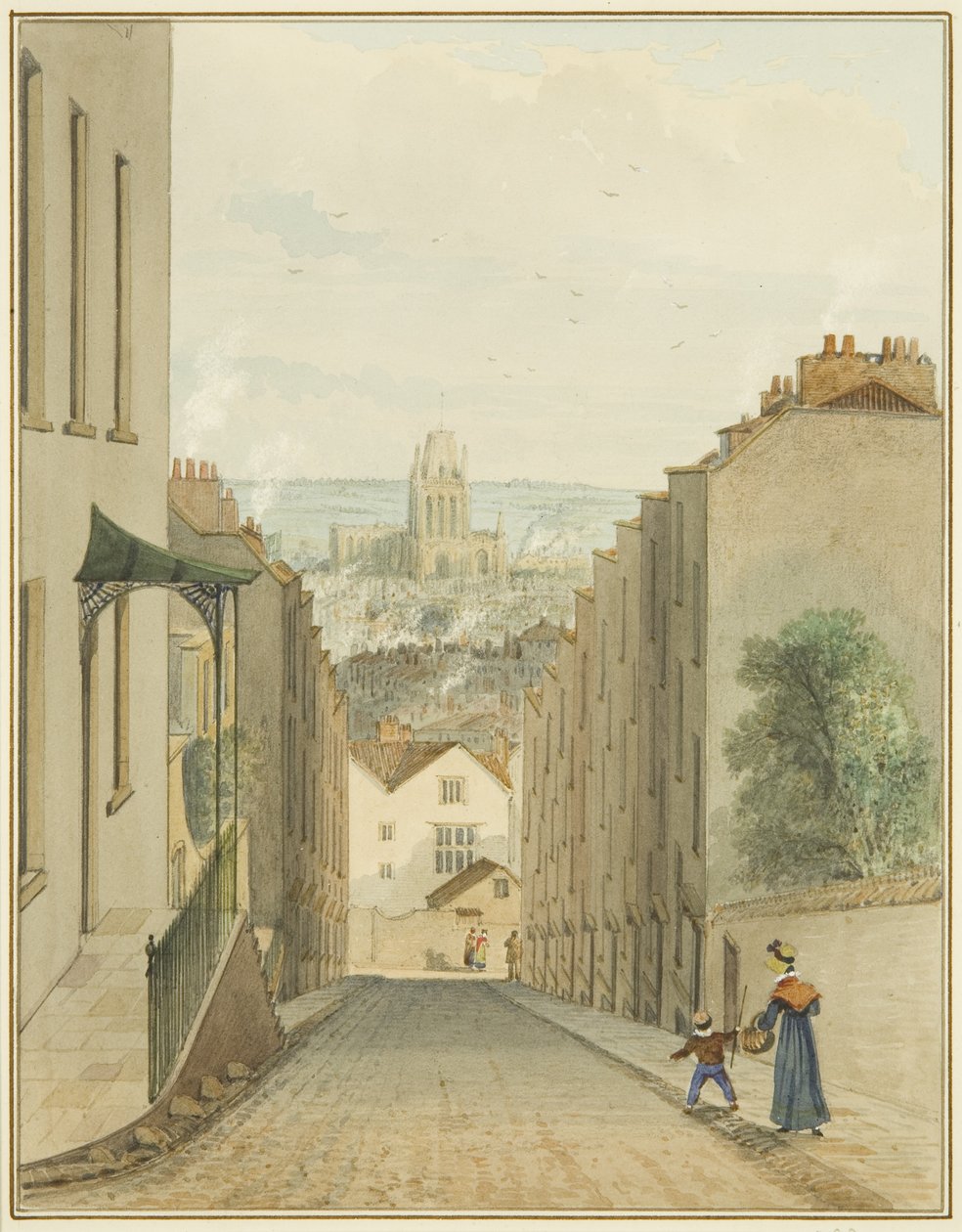 Pohled z vrcholu Lodge Street (akvarel na papíře) od Thomas Leeson the Elder Rowbotham