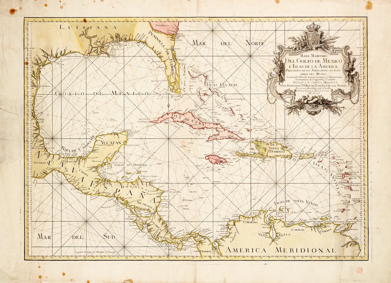 Mapa Mexického zálivu od de la Cruz od Thomas Lopez