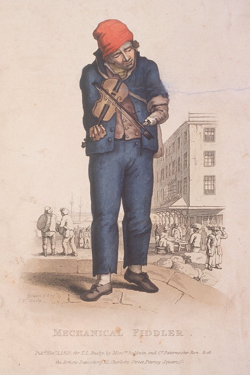 Šumař s protetickou paží, s trhem v pozadí, 1820 od Thomas Lord Busby
