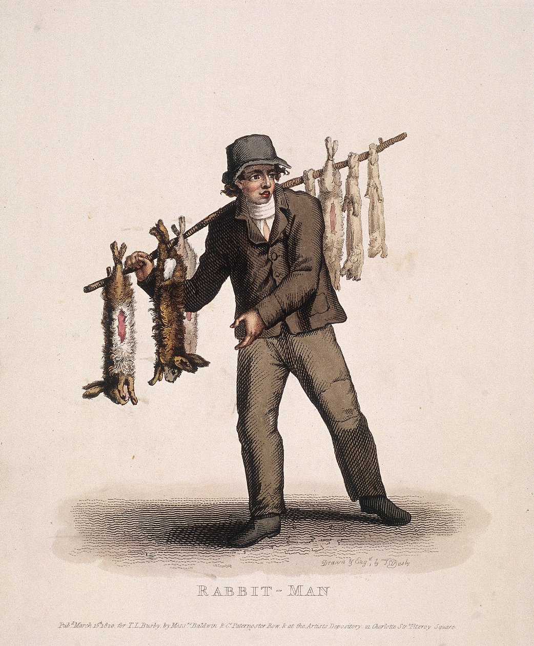 Prodavač králíků nesoucí tyč ověšenou králíky, 1820 od Thomas Lord Busby