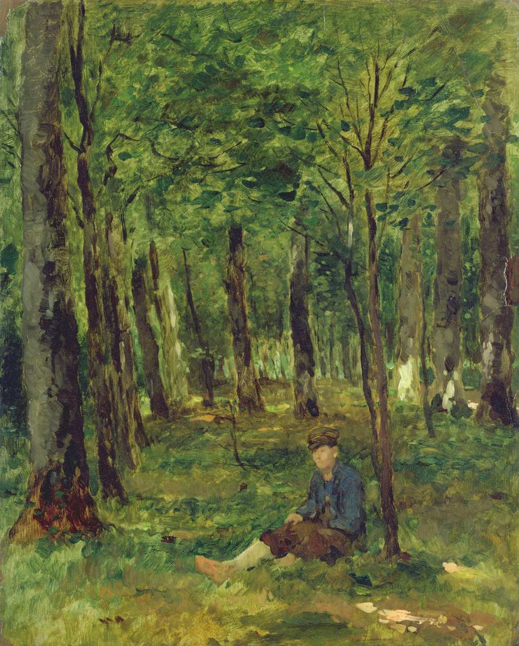 Mladý farmář sedící v lese, 1878 (olej na papíře na plátně) od Thomas Ludwig Herbst