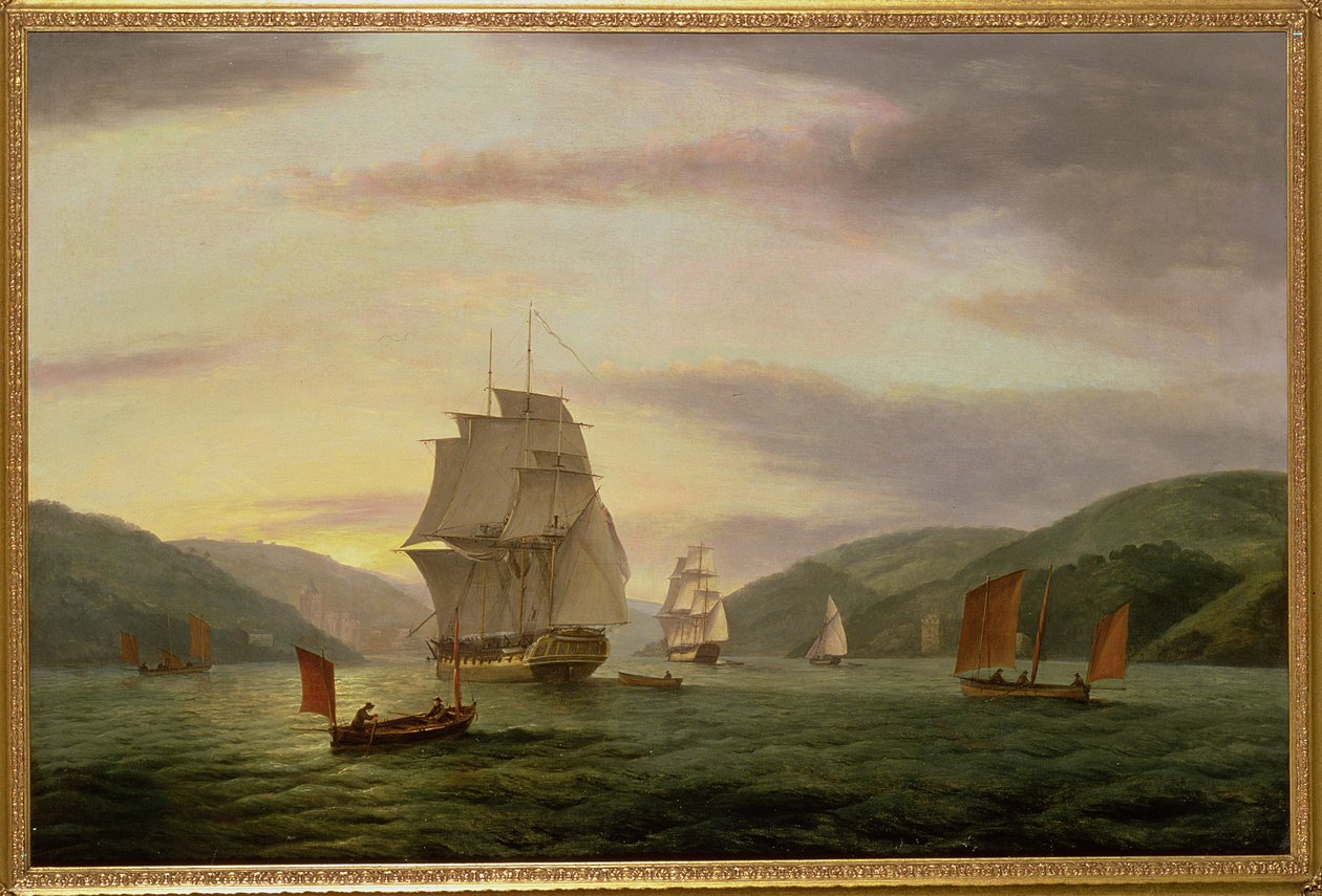 Fregata, Lugger a obchodní loď v přístavu Dartmouth, 1808 od Thomas Luny
