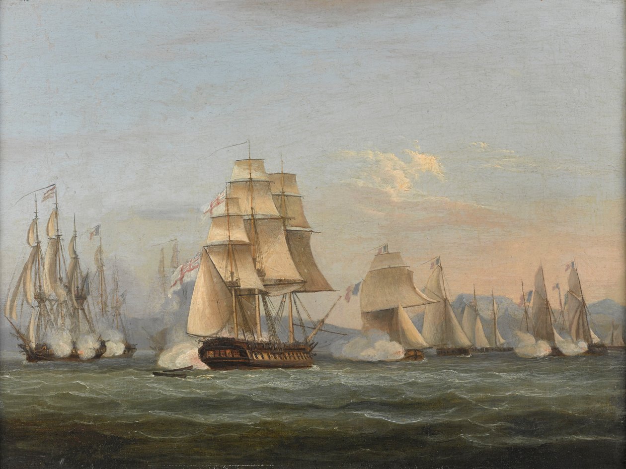 HMS Spartan & French Fregates: Začátek akce, 3. května 1810 (Neapolský záliv) (olej na plátně) od Thomas Luny