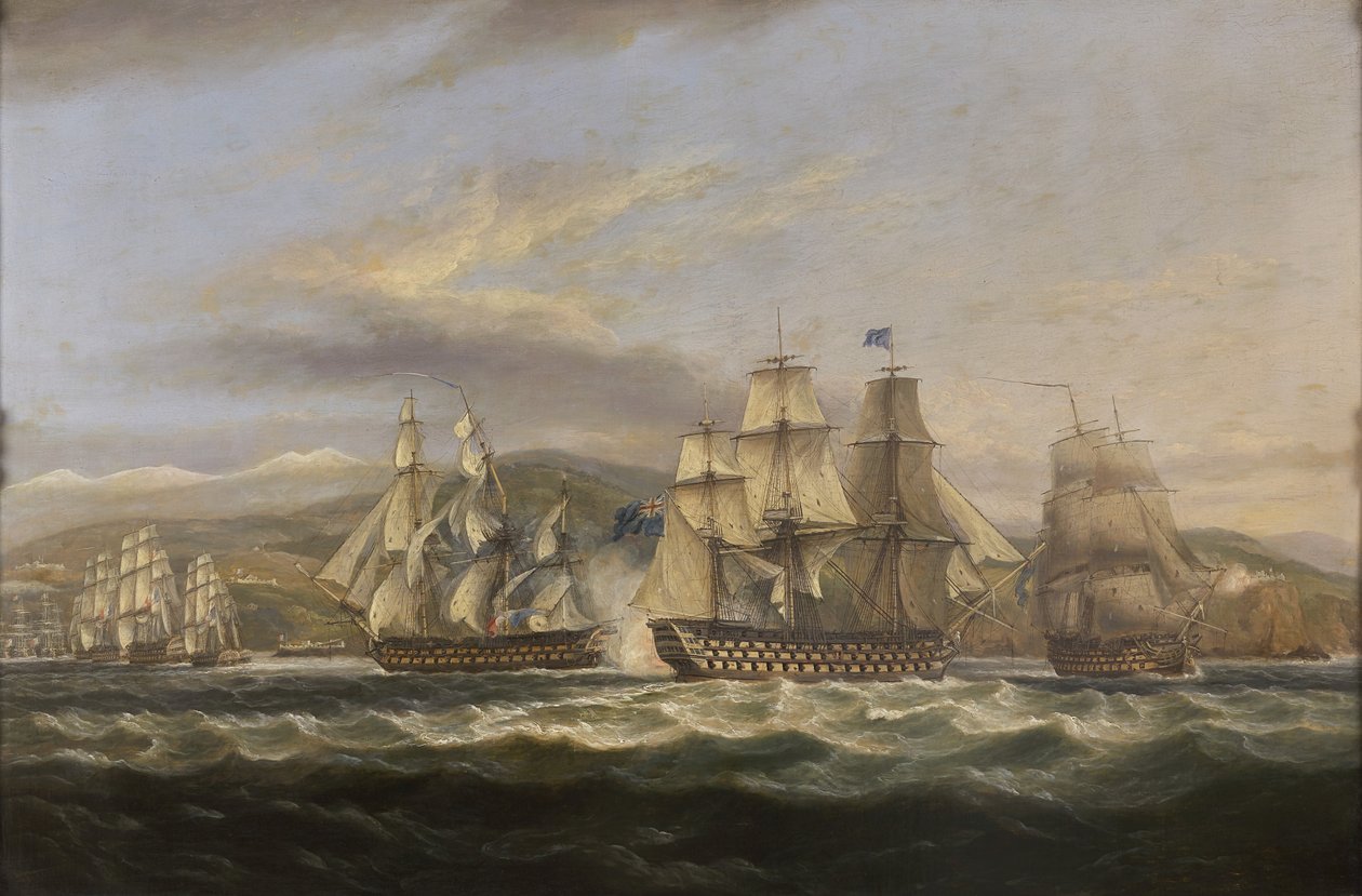 .SLEČNA. Caledonia a H.M.S. Boyne pronásleduje francouzskou flotilu do Toulonu od Thomas Luny