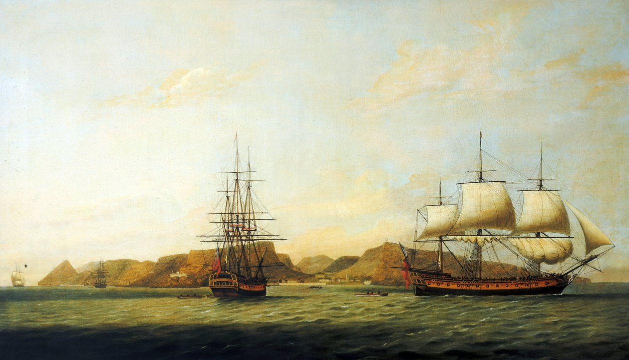 Loď Východoindické společnosti "Northumberland", postavená v roce 1780, u ostrova Svatá Helena, na cestách mezi Anglií a Bengálskem (Indie). od Thomas Luny