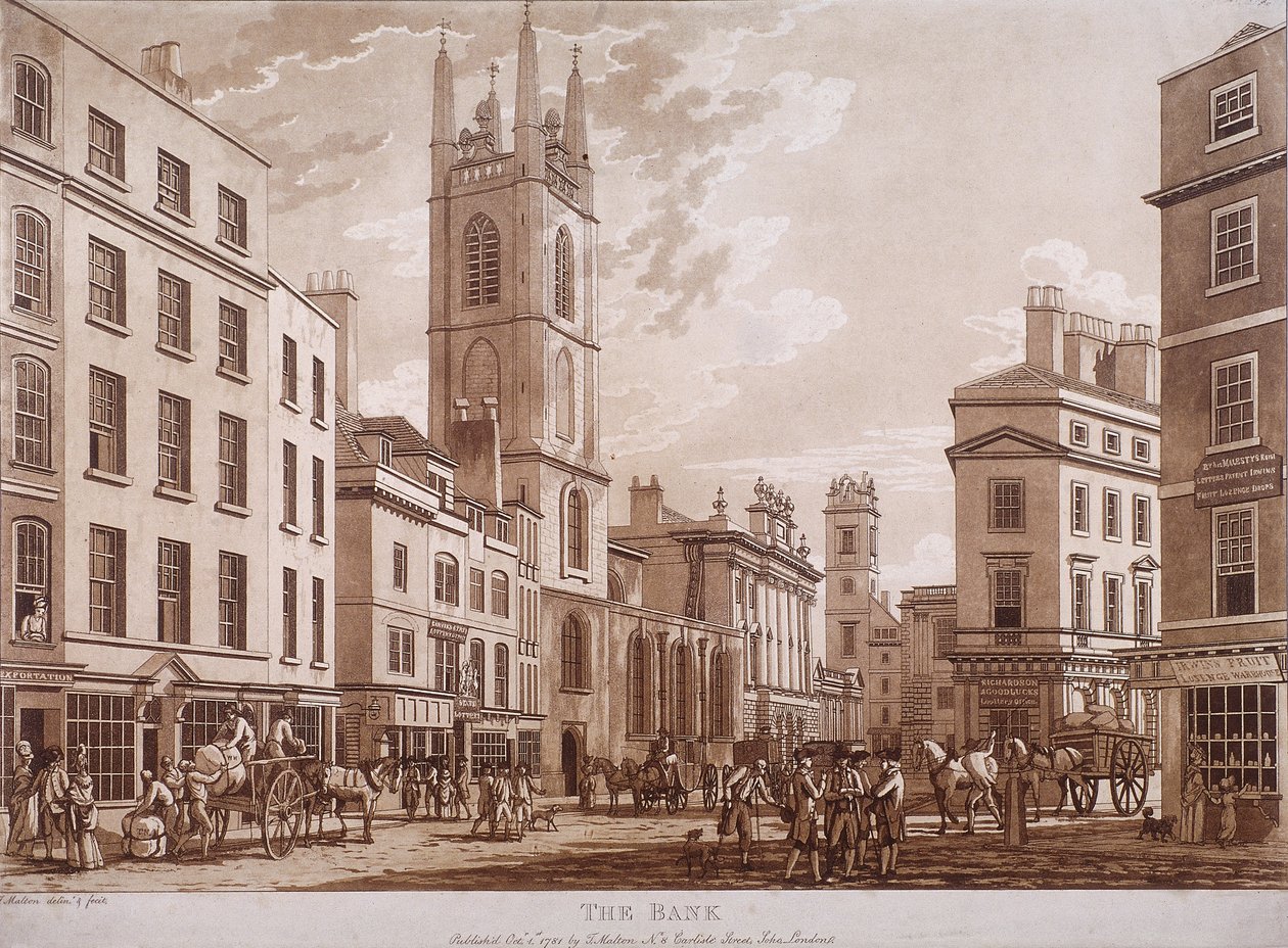 Bank of England, Threadneedle Street, Londýn, 1781 od Thomas Malton II