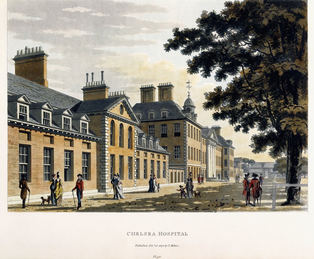 Nemocnice Chelsea, z „Malebné prohlídky měst Londýna a Westminster Illustrated“, 1792-1801 od Thomas Malton Jnr.