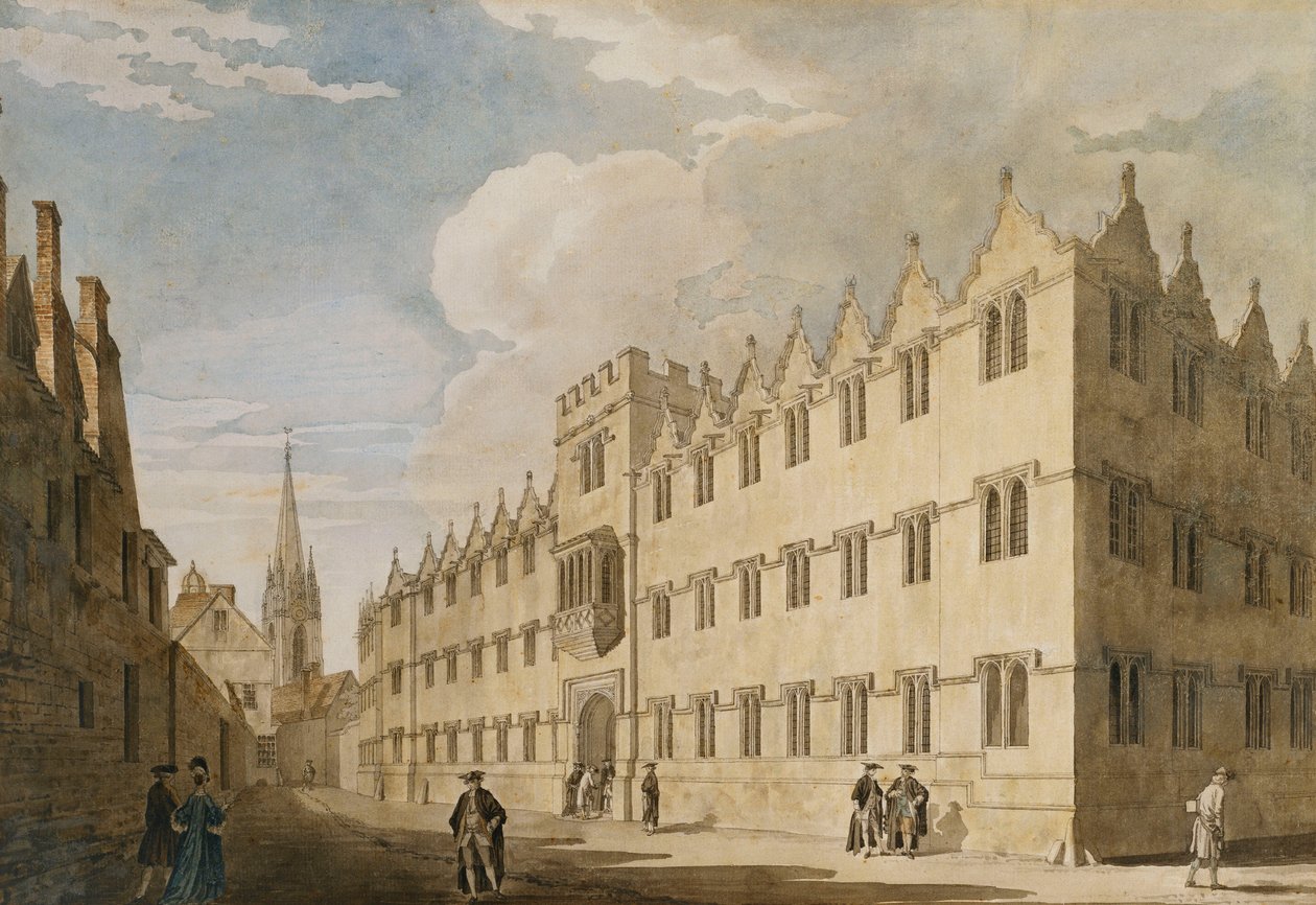 Oriel College, Oxford, s kostelem Panny Marie v dálce, od Thomas Malton Jnr.
