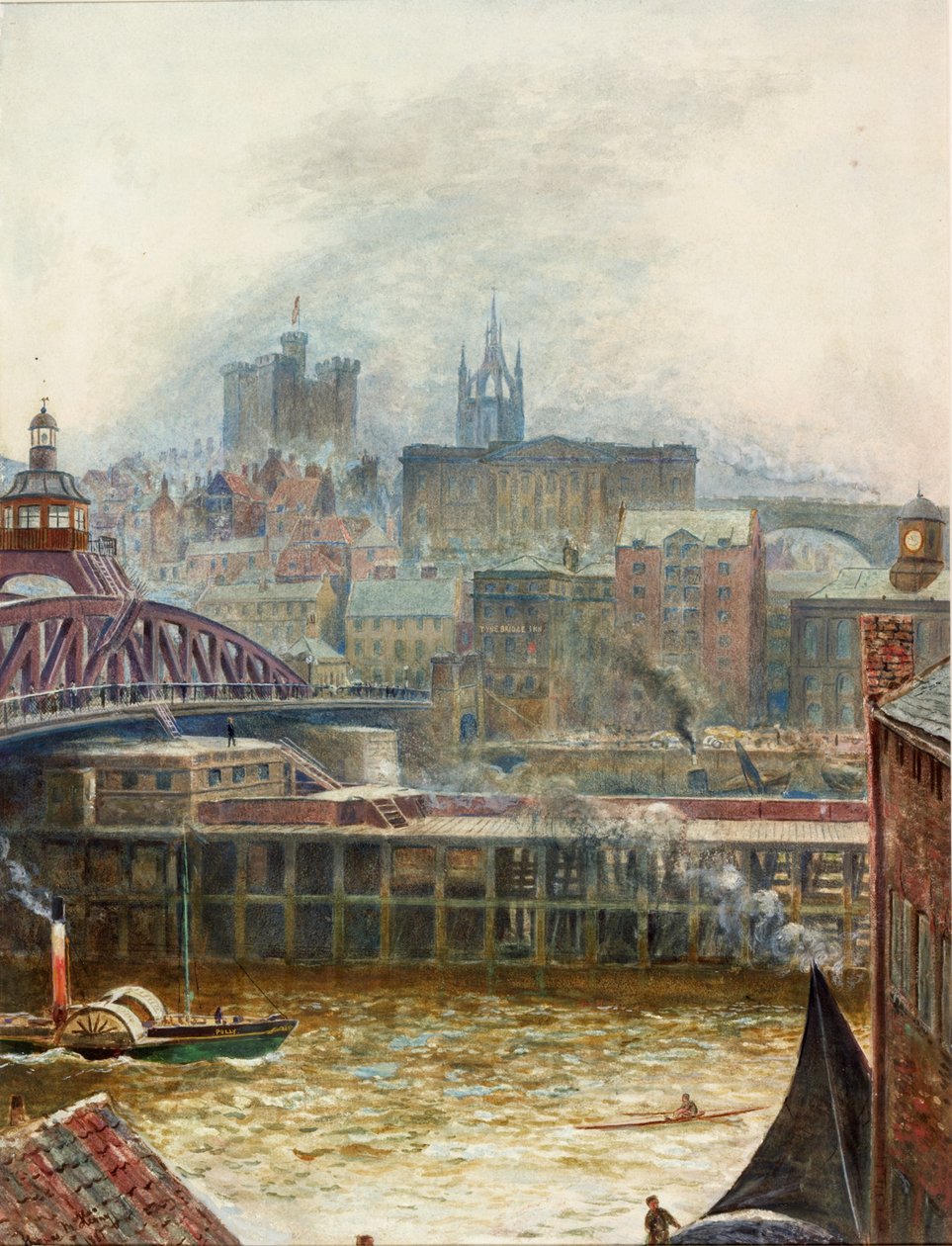 Pohled na Newcastle z Gateshead (barva karoserie na papíře (nalepeno na desce)) od Thomas Marie Madawaska Hemy