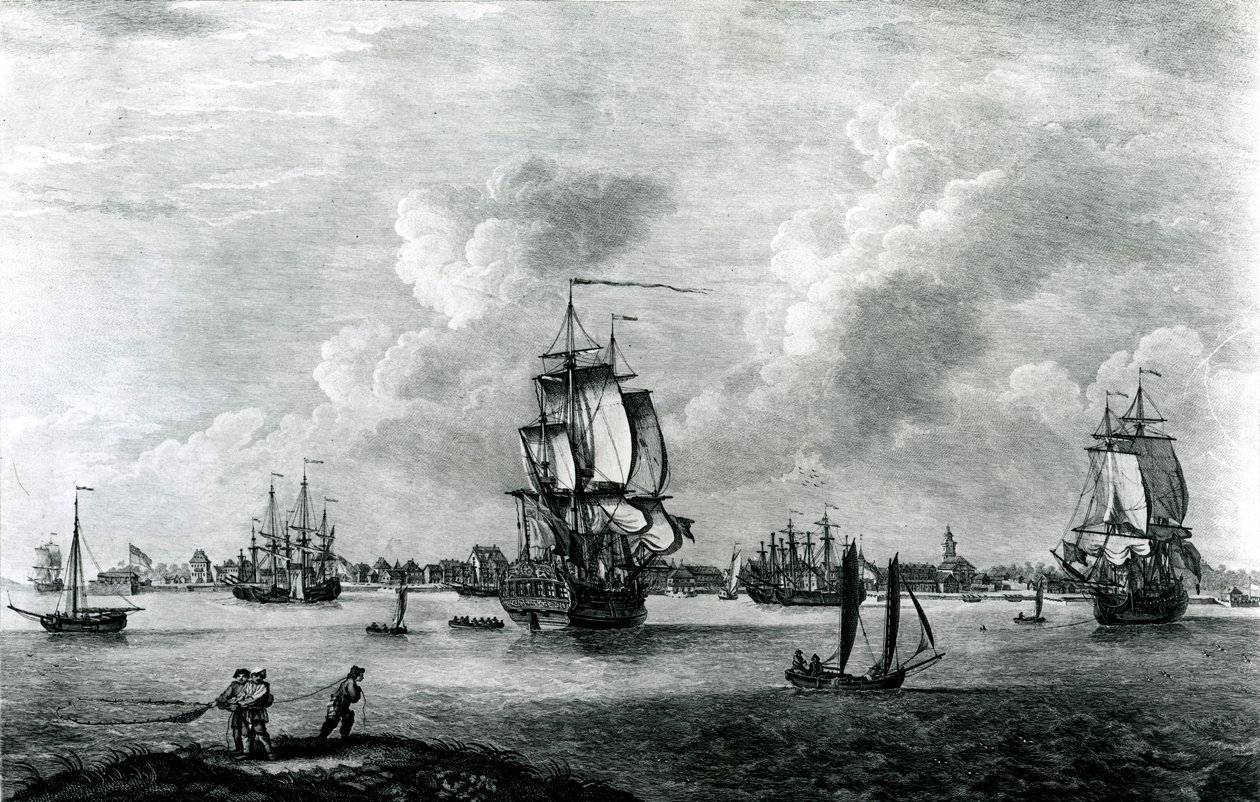 Pohled na Charles Town, hlavní město Jižní Karolíny v Severní Americe, vyrytý Pierrem Charlesem Canotem od Thomas Mellish
