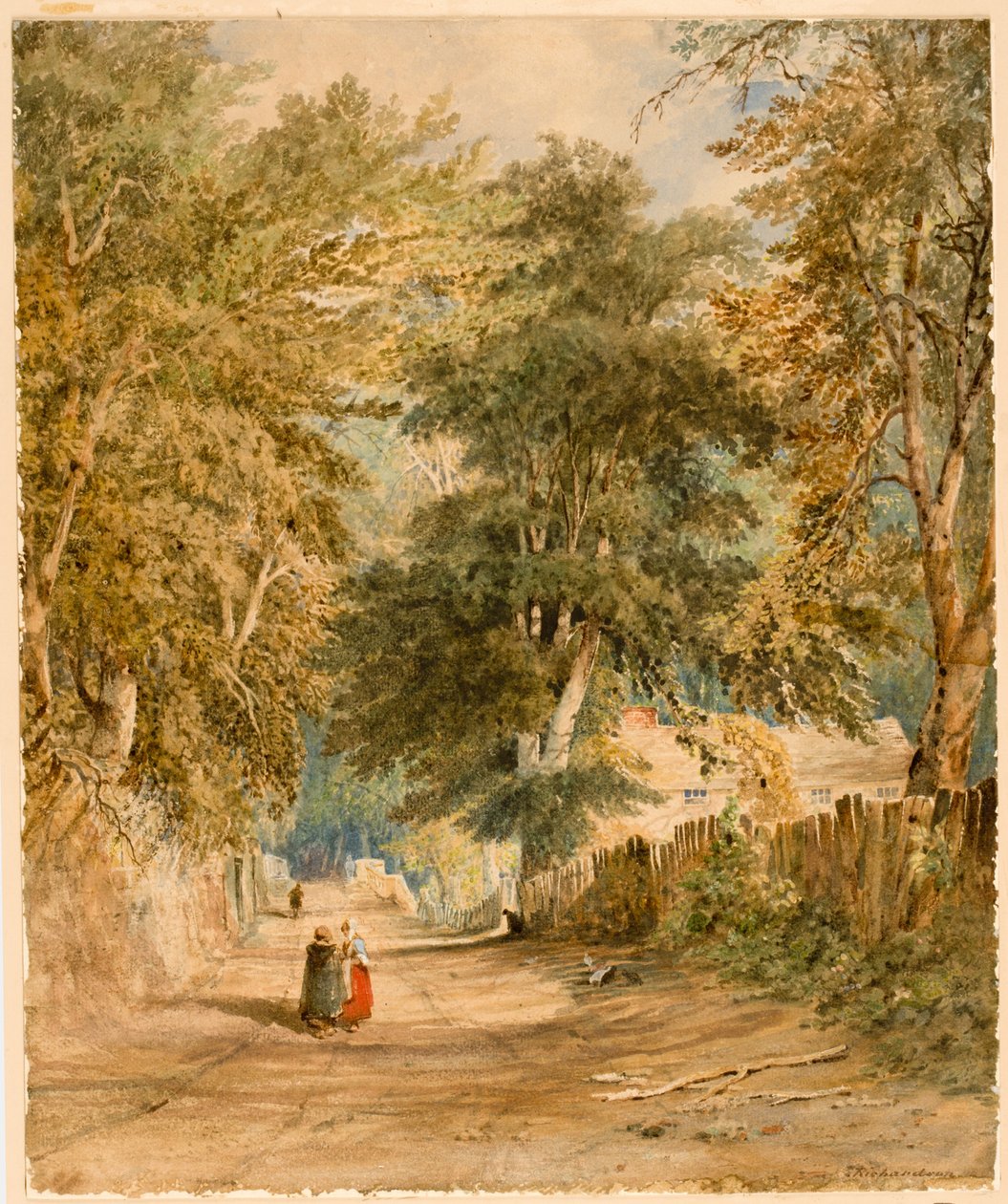 Krajina - Ulička s figurkami (barva těla a akvarel na papíře (na desce)) od Thomas Miles Richardson