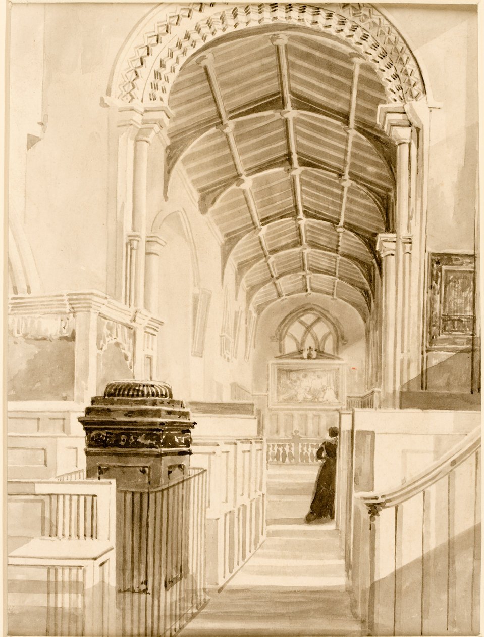 Kostel svatého Ondřeje (interiér) (inkoust (černý) na papíře (na kartě)) od Thomas Miles Richardson