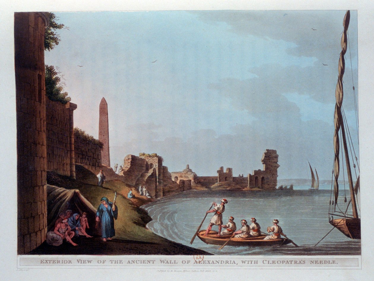 Vnější pohled na starověkou Alexandrijskou zeď s Kleopatřinou jehlou, 1802. od Thomas Milton