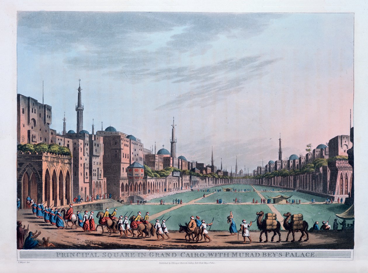 Hlavní náměstí v Grand Cairo, s palácem Murad Beys, 1801 od Thomas Milton