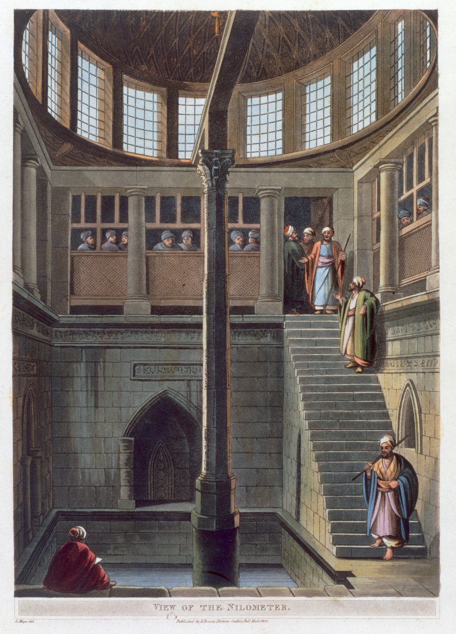 Pohled na nilometr, Káhira, Egypt, 1802 od Thomas Milton