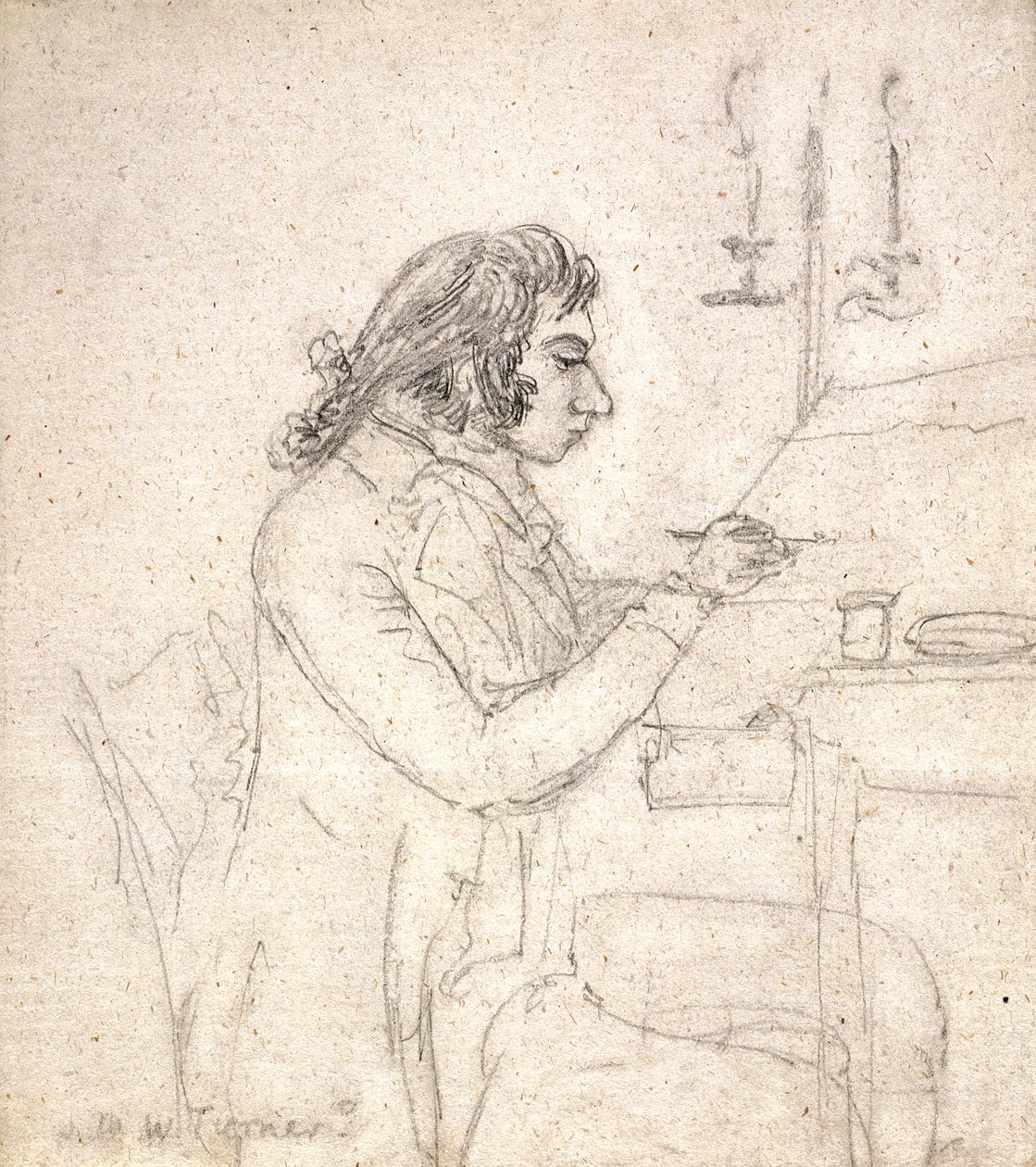 J. M. W. Turner u kreslicího stolu; Verso: Paní Monro Spící (tužka na špinavě bílý papír) od Thomas Monro