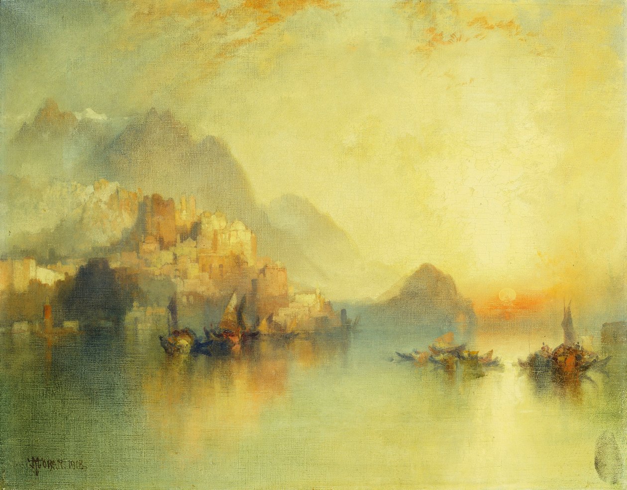 Hillside Village při západu slunce, 1918 od Thomas Moran