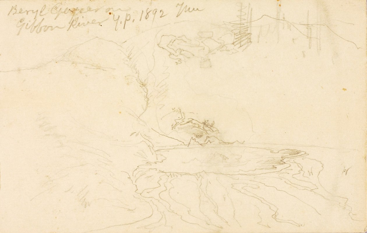 Gejzír Beryl na řece Gibbon, Yellowstonský park od Thomas Moran