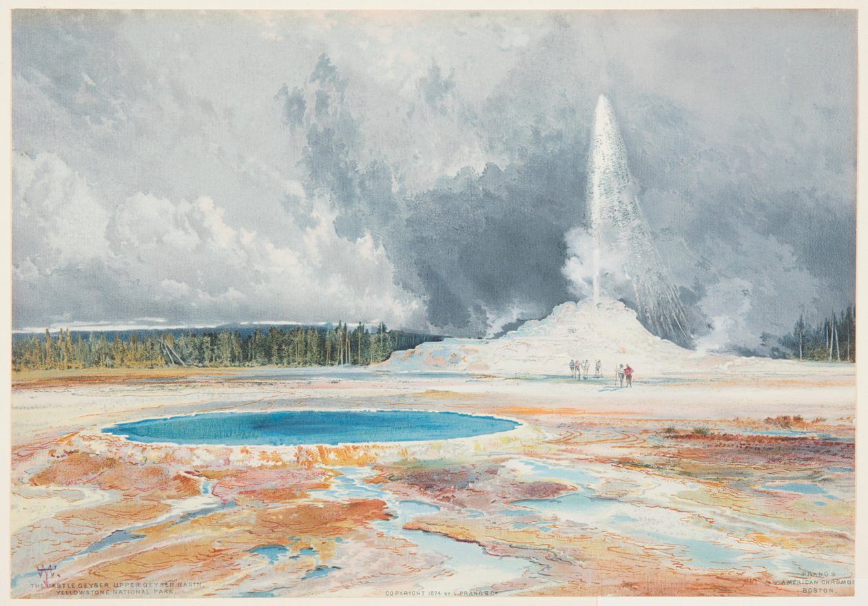 Gejzír Castle, Horní gejzírová pánev, Yellowstonský národní park od Thomas Moran
