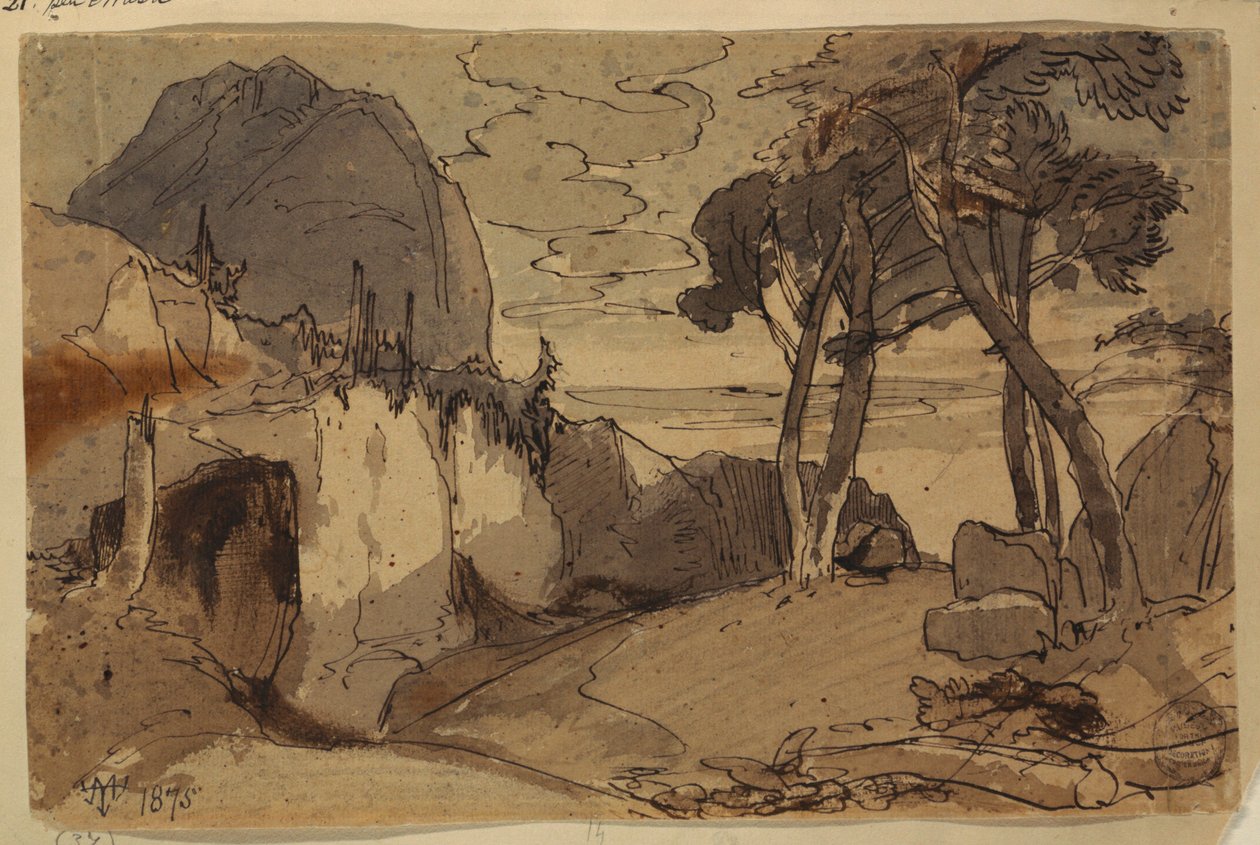 Kresba, Silnice v horské krajině, 1875 od Thomas Moran