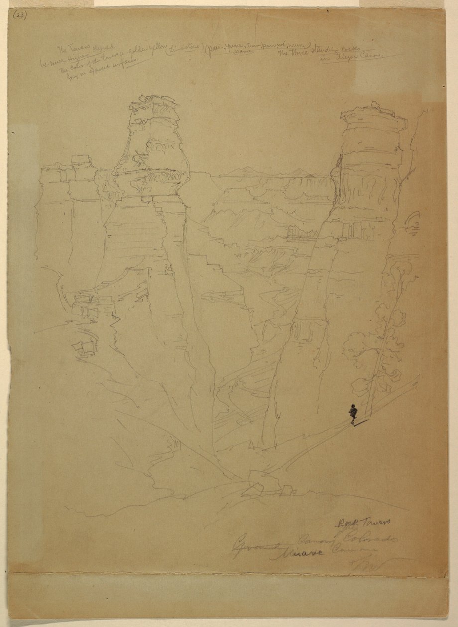 Kresba, Skalní věže v kaňonu Muave [Muav], Colorado, 1873 od Thomas Moran