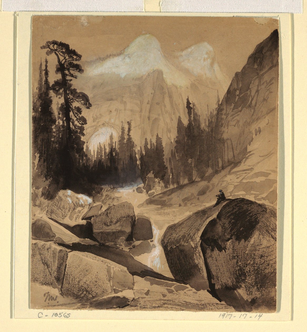 Kresba, Severní kopule, Yosemity, Kalifornie, 1872 od Thomas Moran
