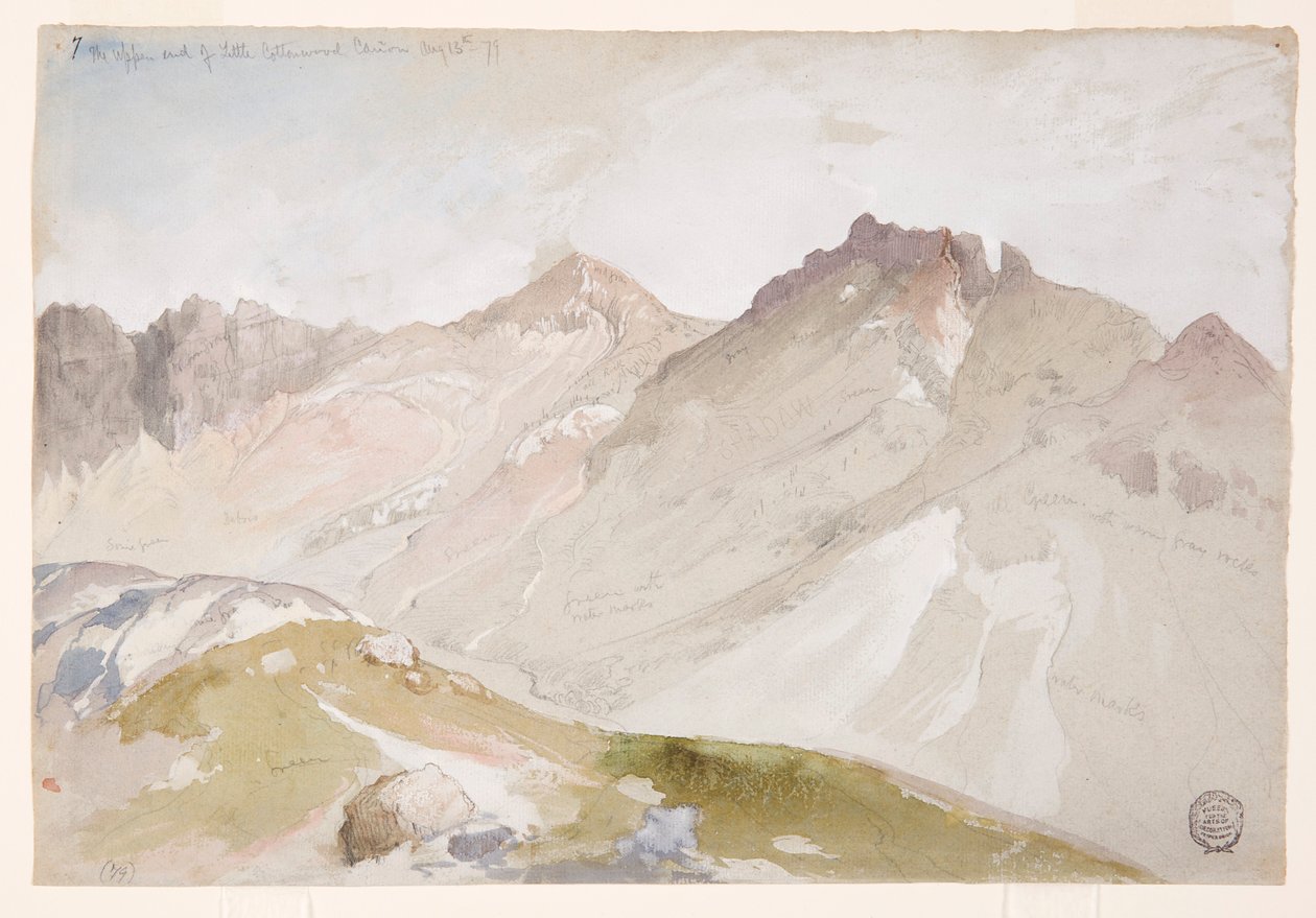 Kresba, Horní konec kaňonu Little Cottonwood, Wasatch Range, poblíž Ogdenu, Utah, 13. srpna 1879 od Thomas Moran