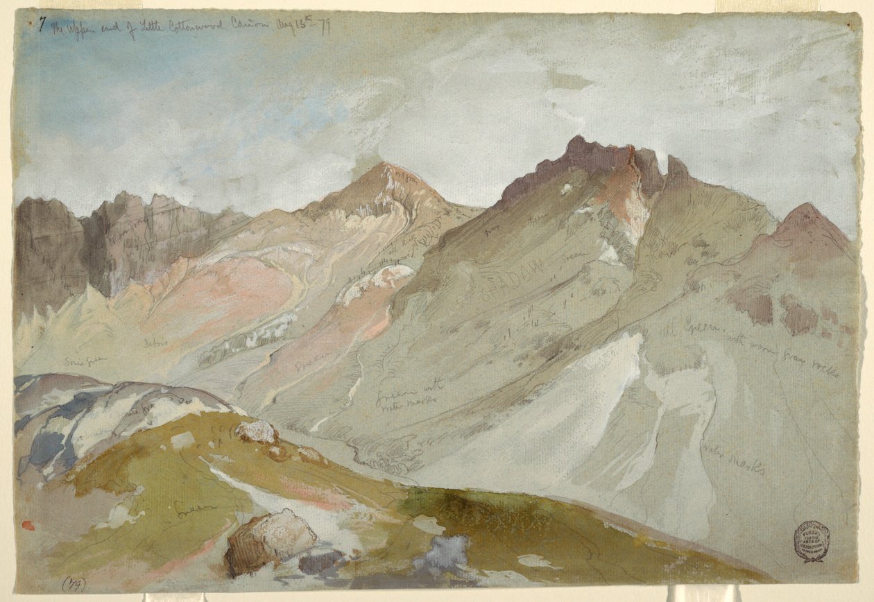 Kresba, Horní konec kaňonu Little Cottonwood, Wasatch Range, poblíž Ogdenu, Utah, 13. srpna 1879 od Thomas Moran