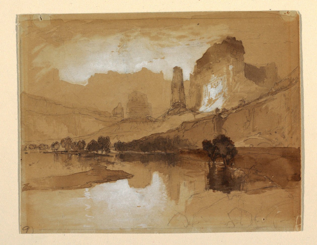 Kresba, Yellowstone pod vodopády, pravděpodobně 1871 od Thomas Moran