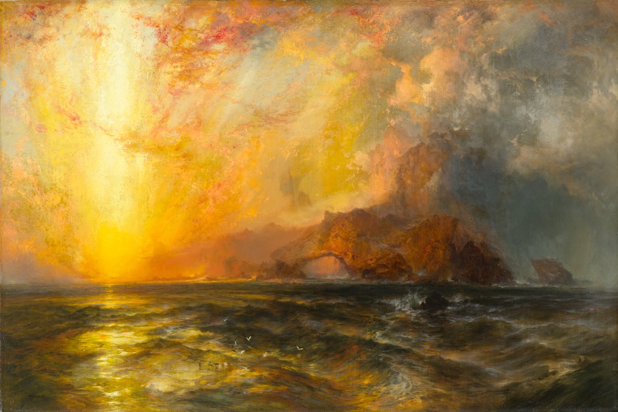 Zuřivě sestupující rudé slunce Spálilo si cestu podél nebes, 1875-1876 od Thomas Moran