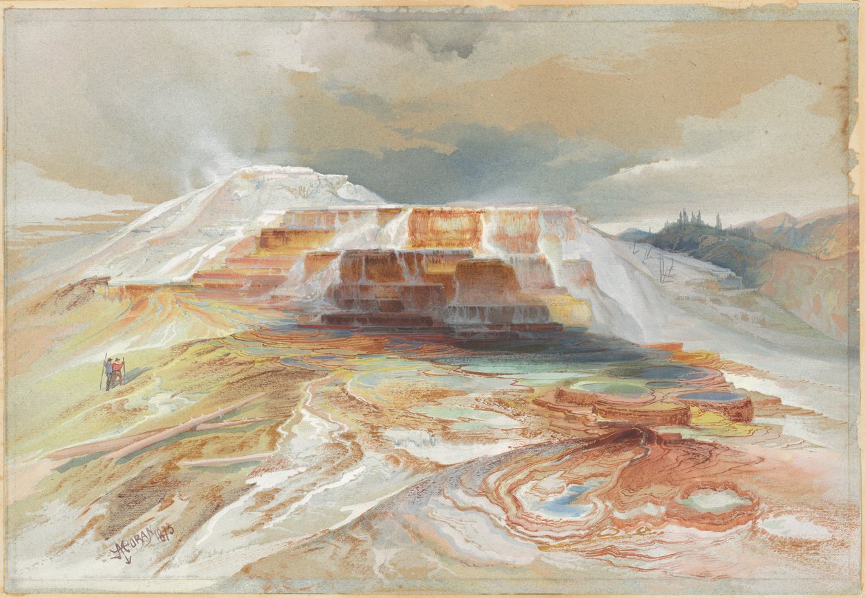 Horké prameny řeky Gardiner, Yellowstone od Thomas Moran