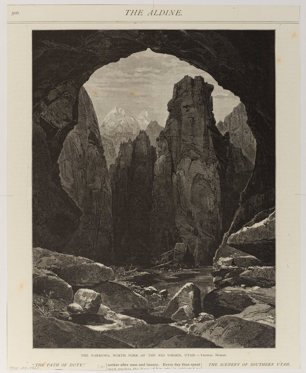 Soutěska, severní rameno řeky Virgen, Utah od Thomas Moran