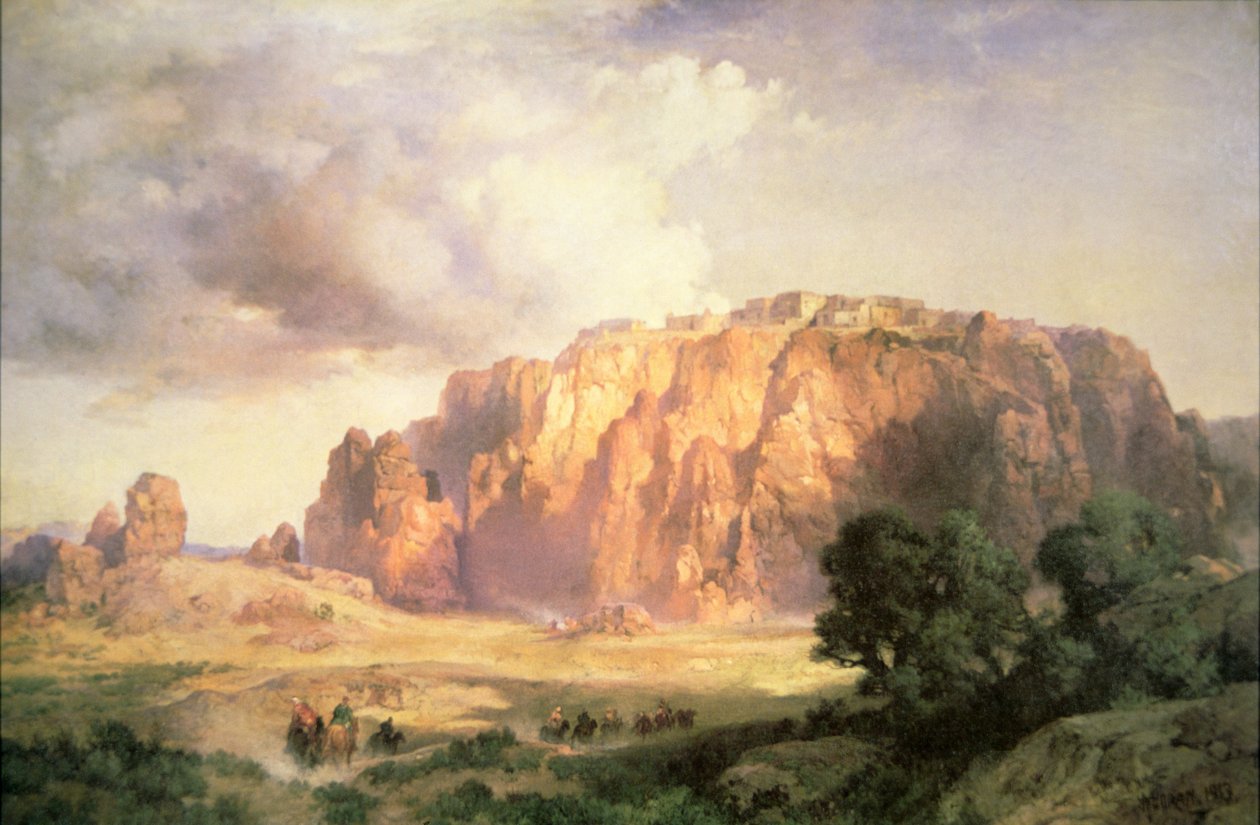 Pueblo of Acoma, Nové Mexiko (olej na plátně) od Thomas Moran