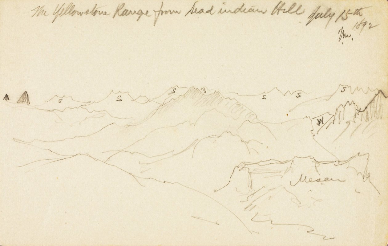 Yellowstonské pohoří z Mrtvého indiánského vrchu od Thomas Moran