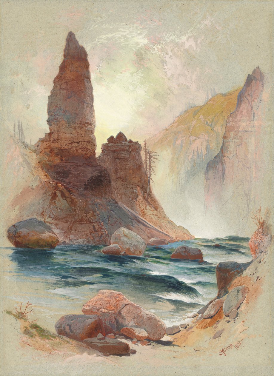 Věž u Tower Falls, Yellowstone od Thomas Moran