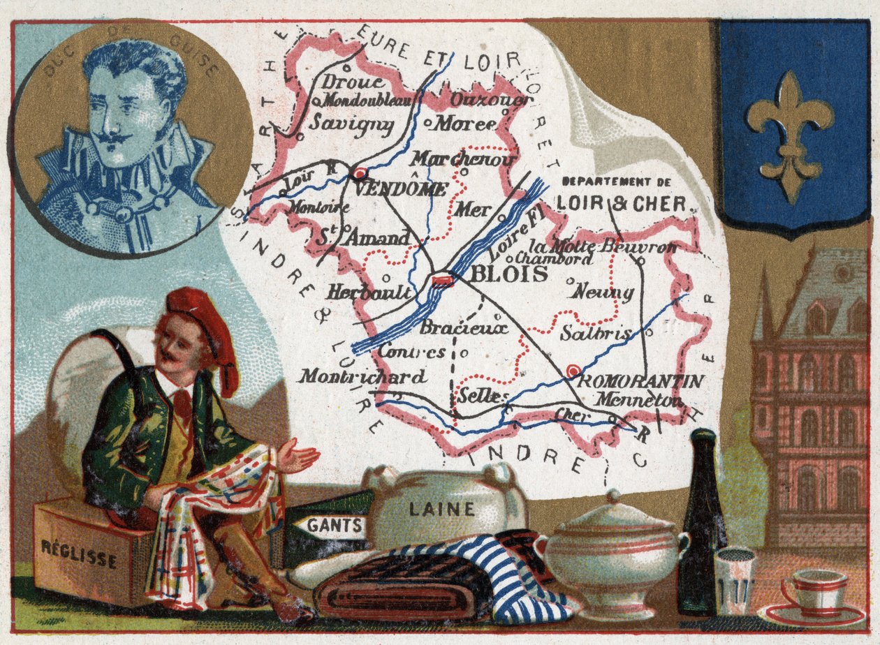 Loir-et-Cher, Centre, Francie. Liquisse, rukavice a vlna. Série o francouzských departementech. , c.1920 (chromo) od Thomas & Mortimer John Hamilton (1741-79) Jones