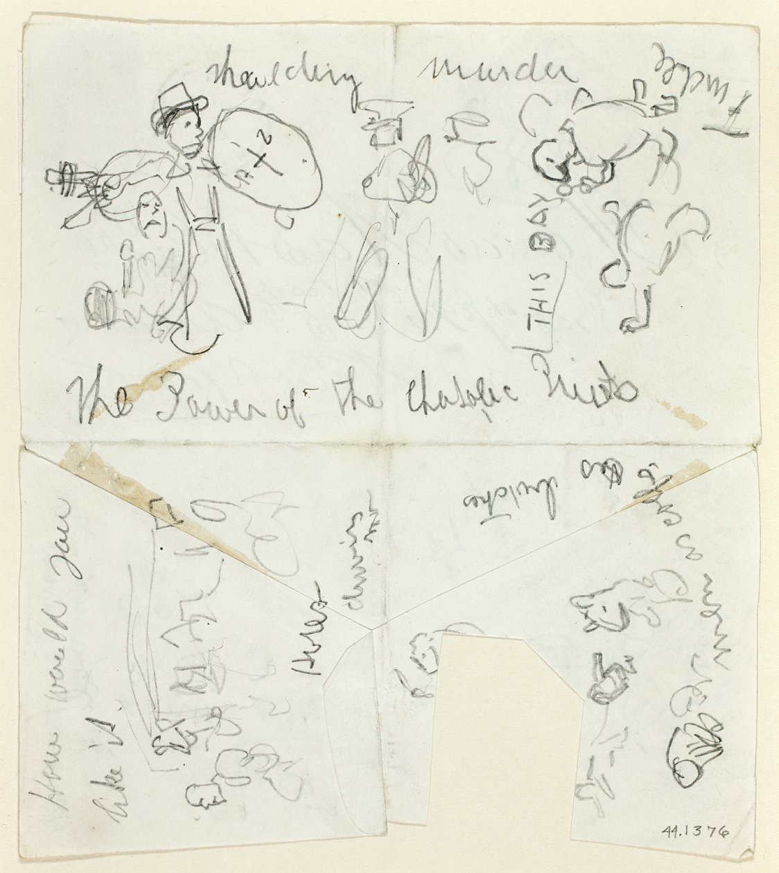 List s náčrtky: list s náčrtky (verso): Moc katolických kněží (recto); list s náčrtky (verso) od Thomas Nast