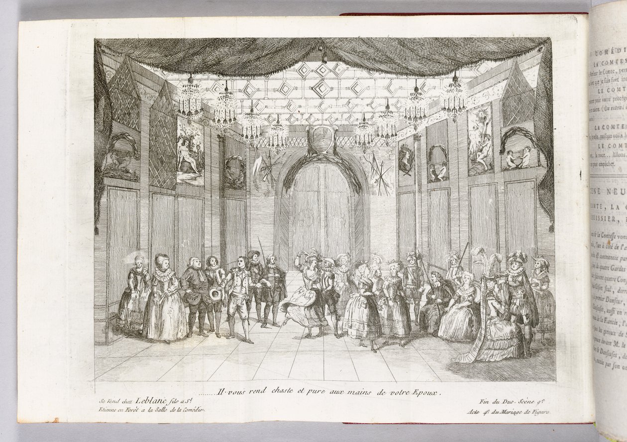 "Učiní tě cudným a čistým v rukou tvého manžela", ilustrace z "Figarova svatba" od Pierra Augustina Carona de Beaumarchais, 1784 od Thomas Naudet