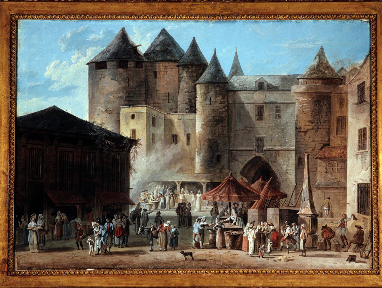 Place du Grand Chatelet v pařížské pouliční scéně v době francouzské revoluce. Obraz Thomase Naudeta (1778-1810) od Thomas Naudet