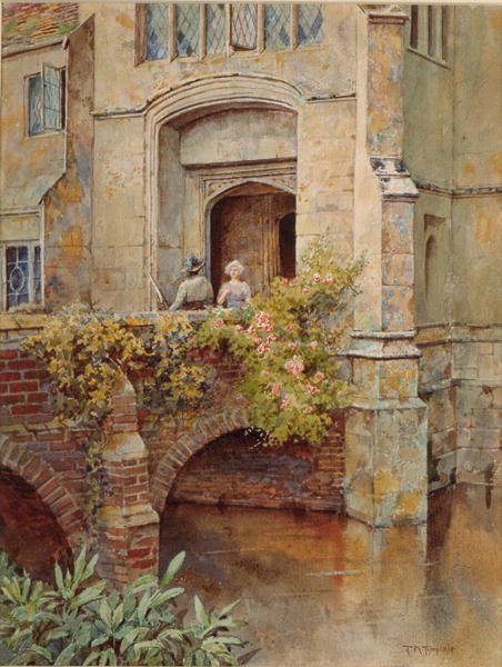 Na mostě v Baddesley Clinton Hall (akvarel na papíře) od Thomas Nicholson Tyndale