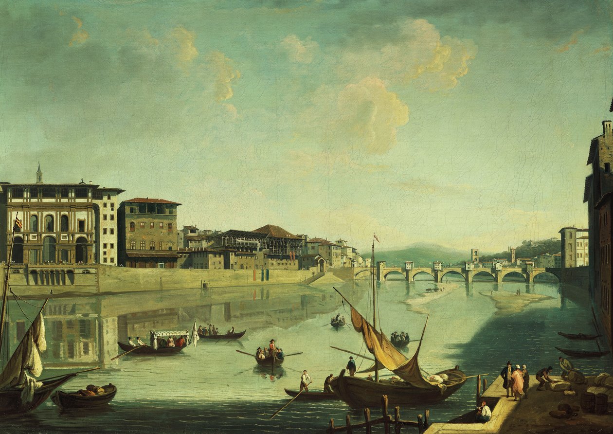 Pohled na Arno s Ponte alle Gracie, Florencie, od Thomas Patch